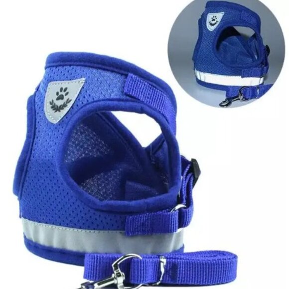 BRAND NEW - BLUE SIZE L - Dog & Cat Adjustable Chest Pet Harness Vest Leash Set - Picture 1 of 7